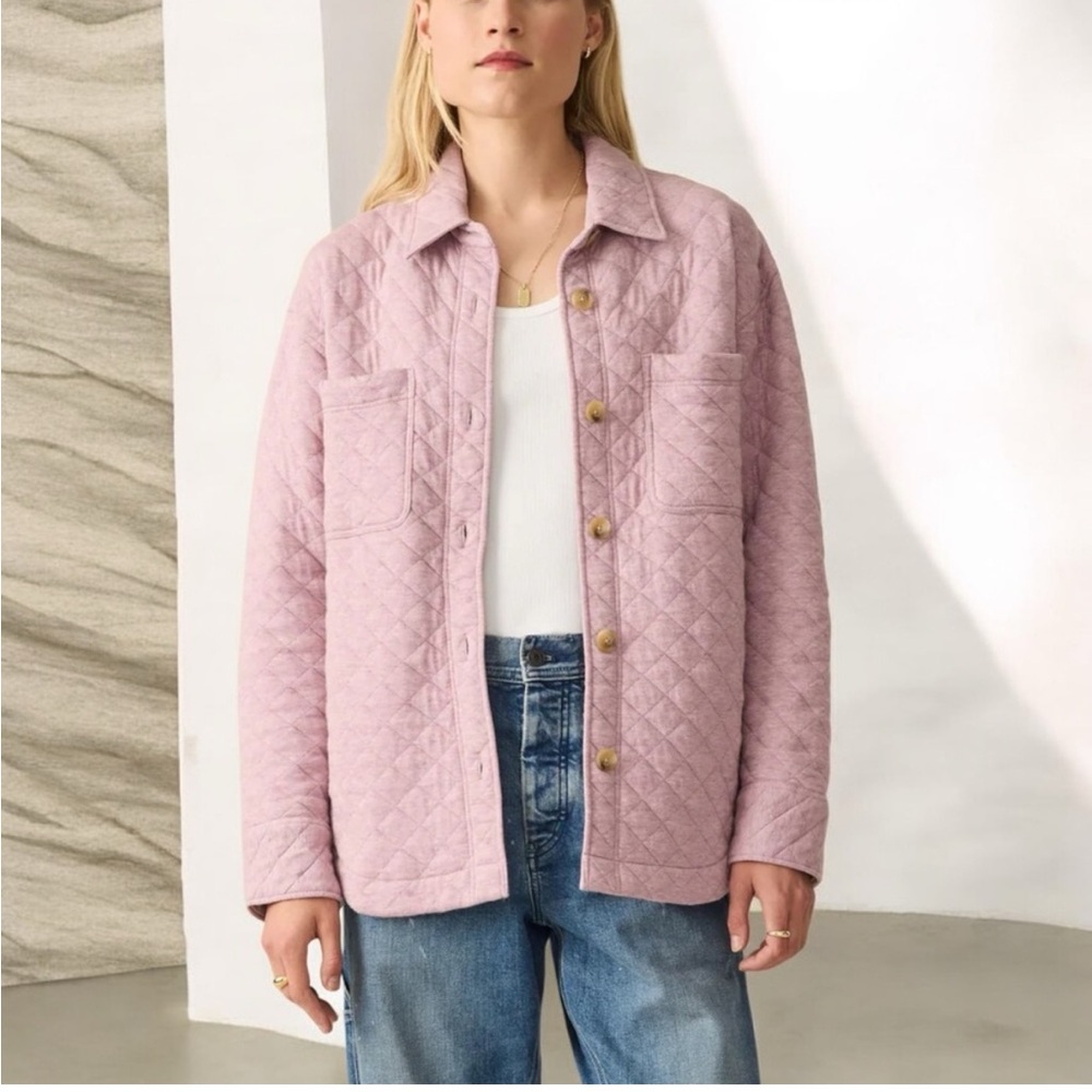 Faherty Epic Quilted Fleece Shirt Jacket - Size S, in Orchid Heather Pink